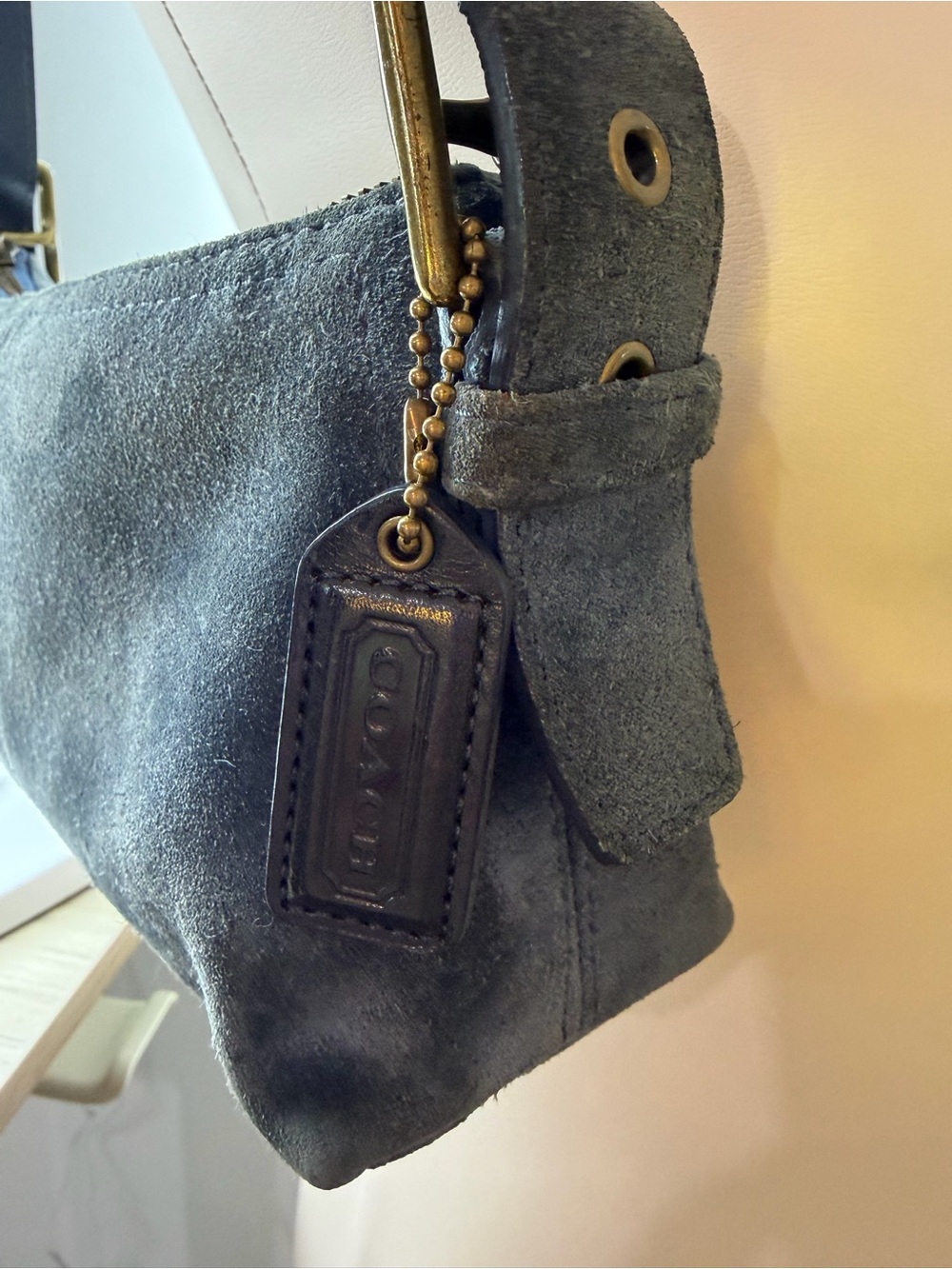 Y2K Demi AuthenticCoach Blue Navy Greyish Suede Shoulder Bag Hamptons - Picture 5 of 16